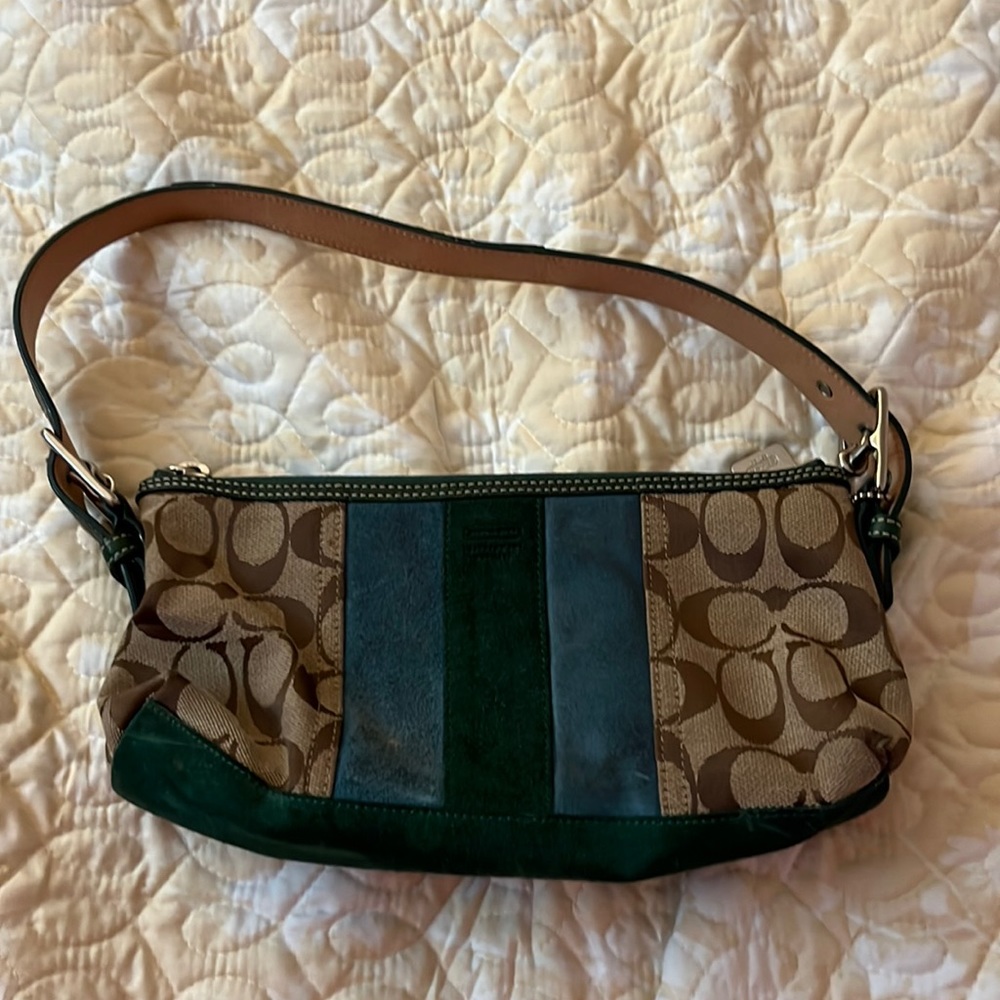 This is a 90s coach bag! It is green and brown